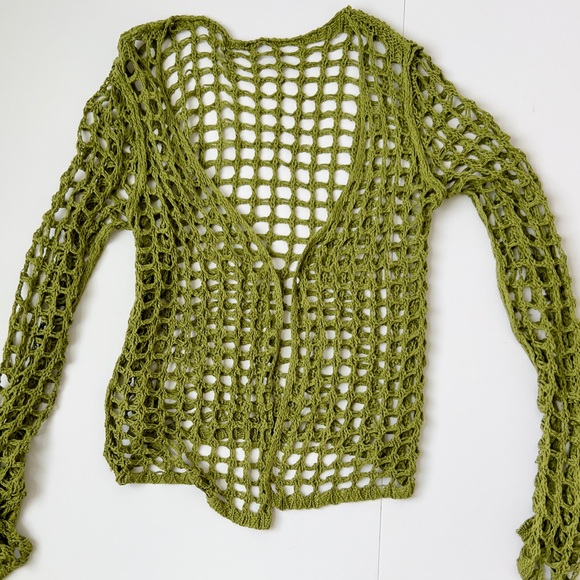 Green Crochet Open-Knit Sweater - Picture 3 of 6